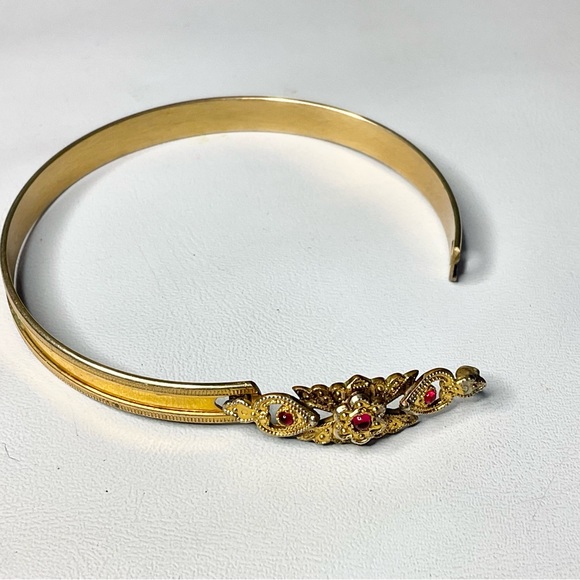 Antique Gold Plated Baby Bangle Red Cabochon Paste Stones - Picture 3 of 7